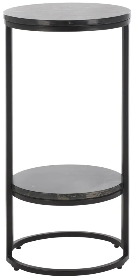 Gunther 1 Shelf Round Accent Table - Marquine Black Marble / Black