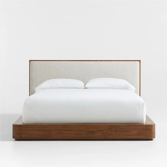 Milano Walnut Wood Upholstered Queen Bed