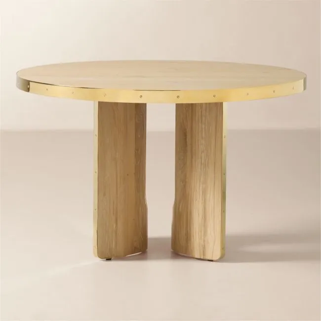 Albertine 48" Round Oak and Unlacquered Brass Dining Table by goop