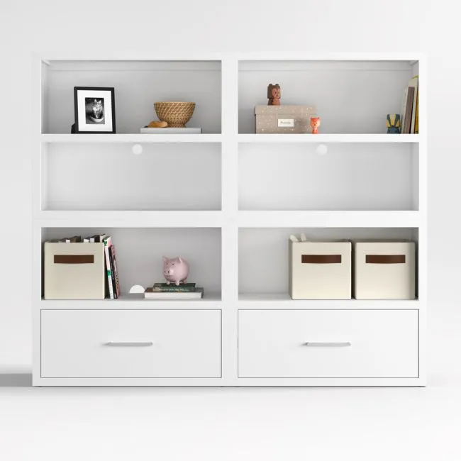 Ever Simple 72" Set of 2 Modular White Wood Kids Open Bookcases with Drawers