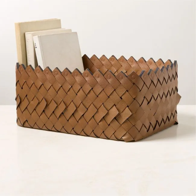 Willa Woven Saddle Leather Storage Basket Large