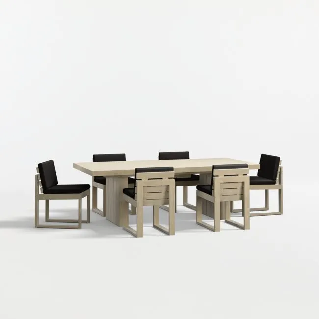 Mallorca 92"-114" Solid Wood Outdoor Extension Dining Table and Chair Set with Canvas Black Sunbrella ® Cushions