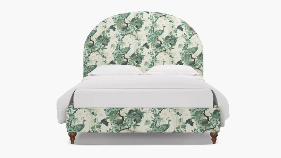 Demilune Bed, Jade Peacock Park, Walnut Traditional Turned Leg, Queen