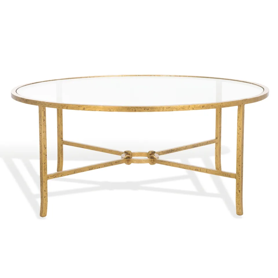 Tauri Metal Round Coffee Table - Brass/Clear