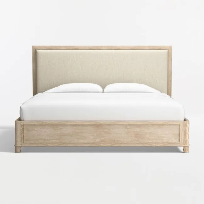 Clairemont Natural Oak Wood Upholstered King Bed