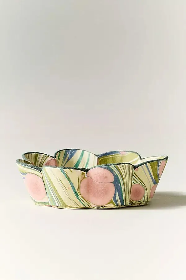 Craft Boat Hand Marbled Scalloped Trinket Dish
