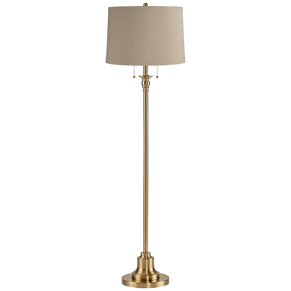 Possini Euro Dyna 58" Antique Brass and Taupe Linen Shade Floor Lamp