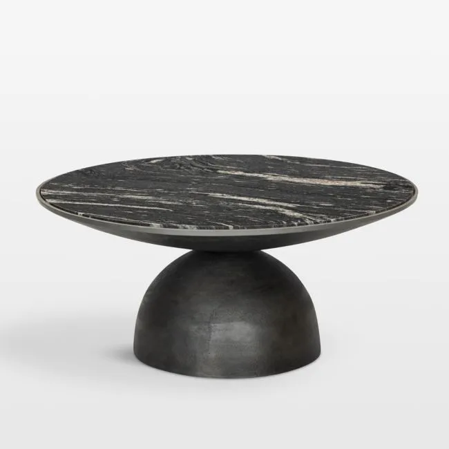 Dev Black Marble and Metal 35" Round Coffee Table