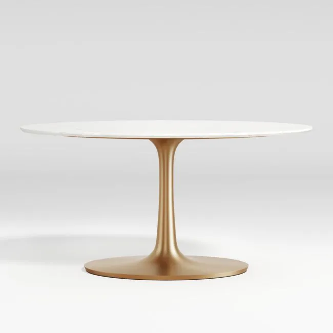Nero 60" White Marble and Brass Oval Bistro Dining Table