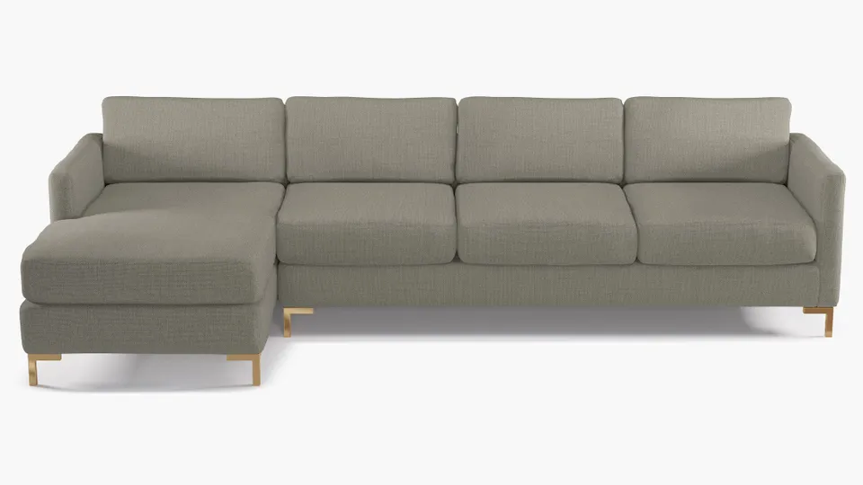 Modern Sectional, Left Facing, Putty Everyday Linen, Brass L Leg