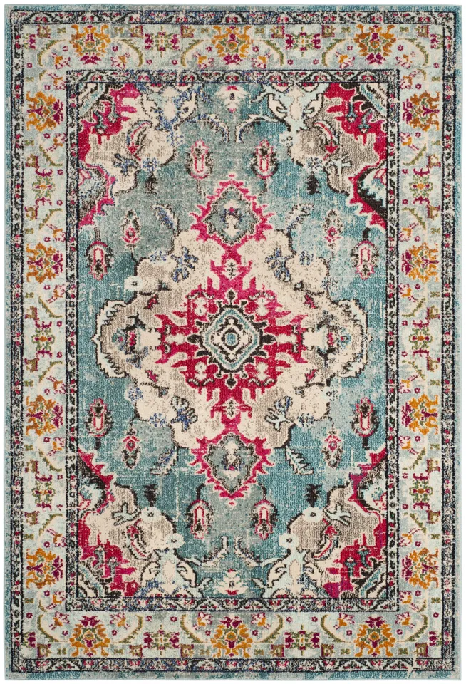 Arlo Home Woven Area Rug, MNC243J, Light Blue/Fuchsia,  5' 1" X 7' 7"