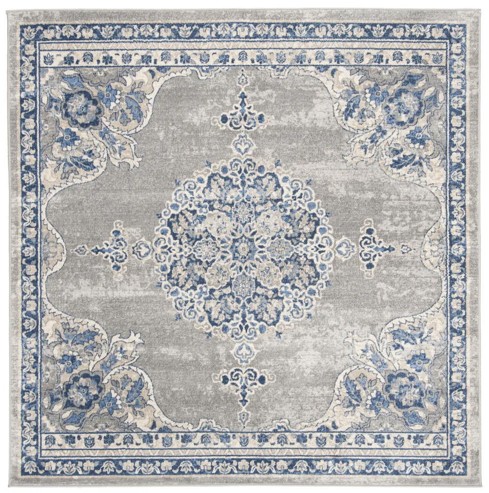 Arlo Home Woven Area Rug, BNT867G, Light Grey/Blue,  6' 7" X 6' 7" Square