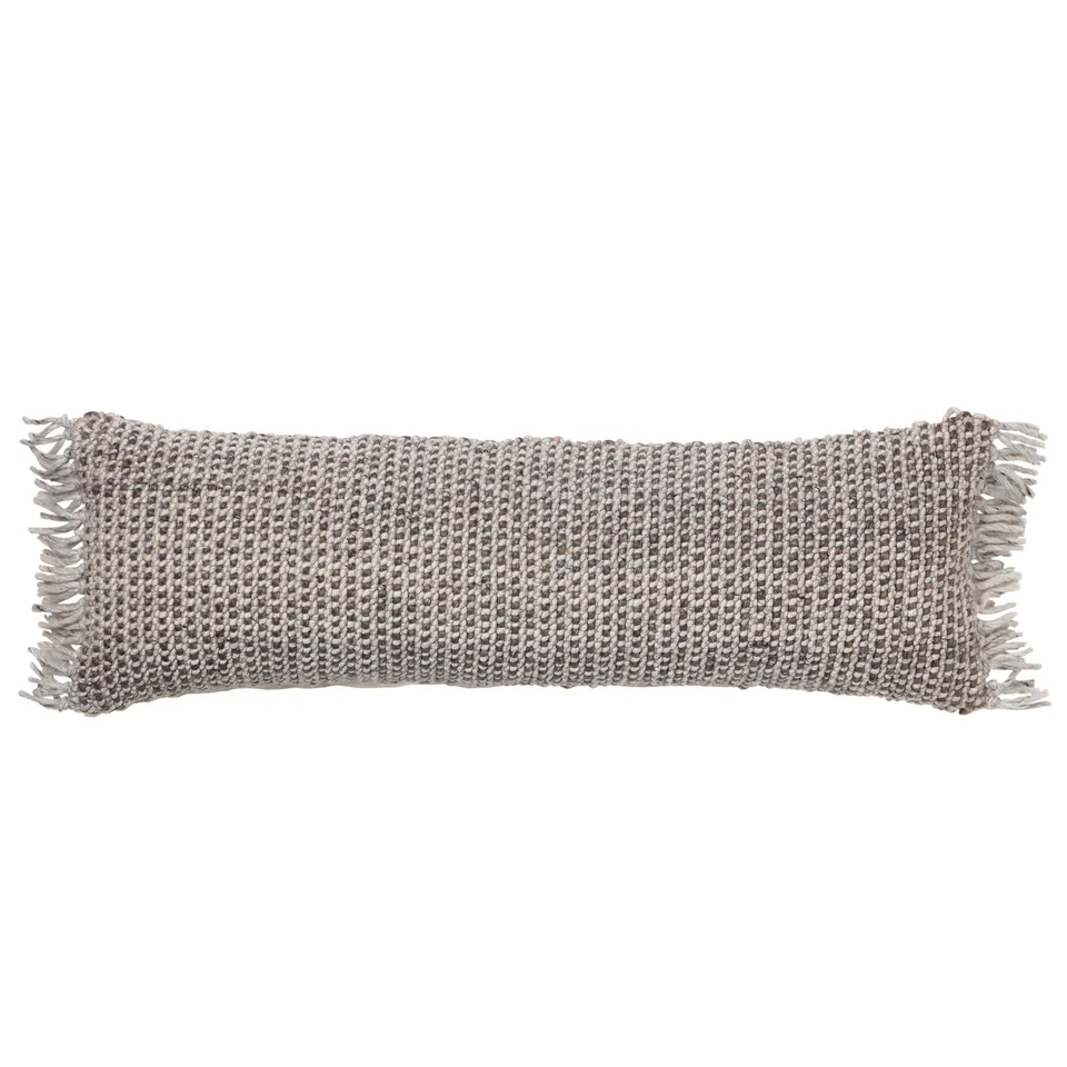 Mellah AGO22 Handmade Solid Taupe And Gray Lumbar Pillow Cover (13"x40")