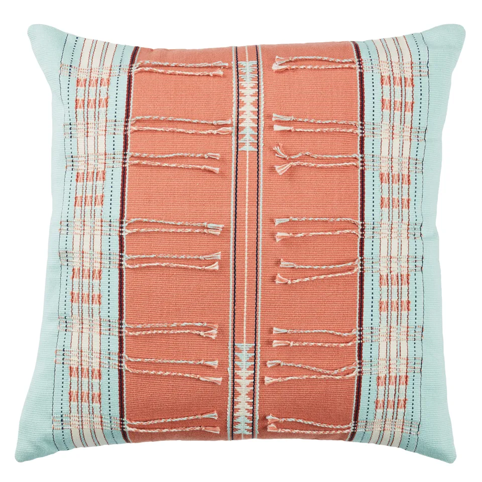 Pungro Tribal Sky Blue/ Coral Pillow Cover (18" Square)
