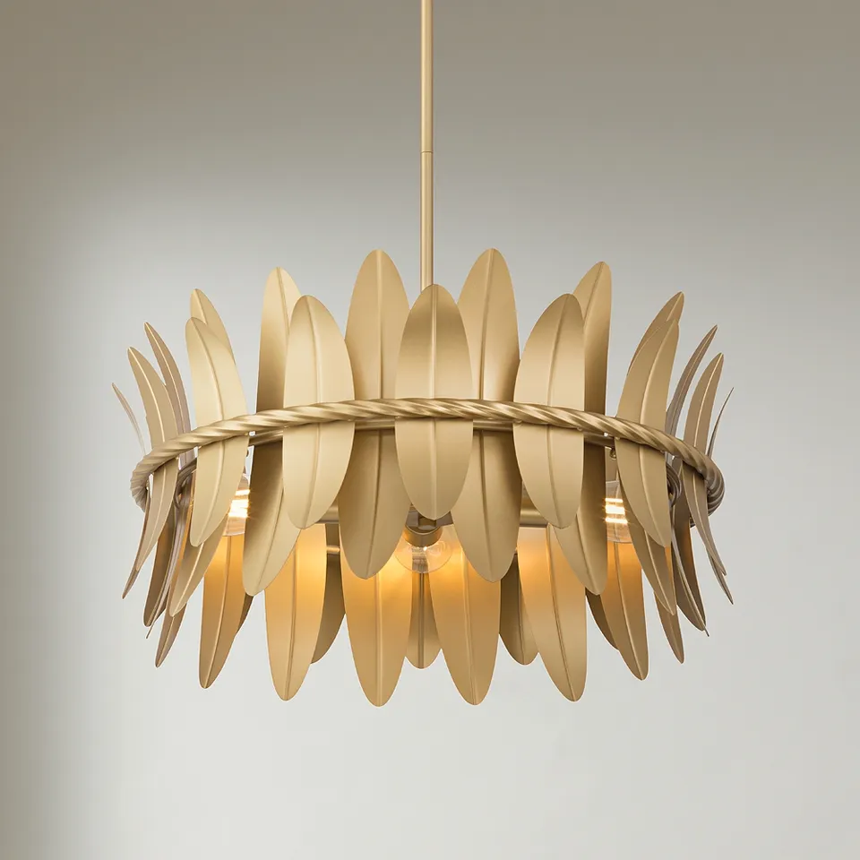 Possini Euro Saranda 21 1/2"W Gold Banana Leaf 4-Light Pendant Light