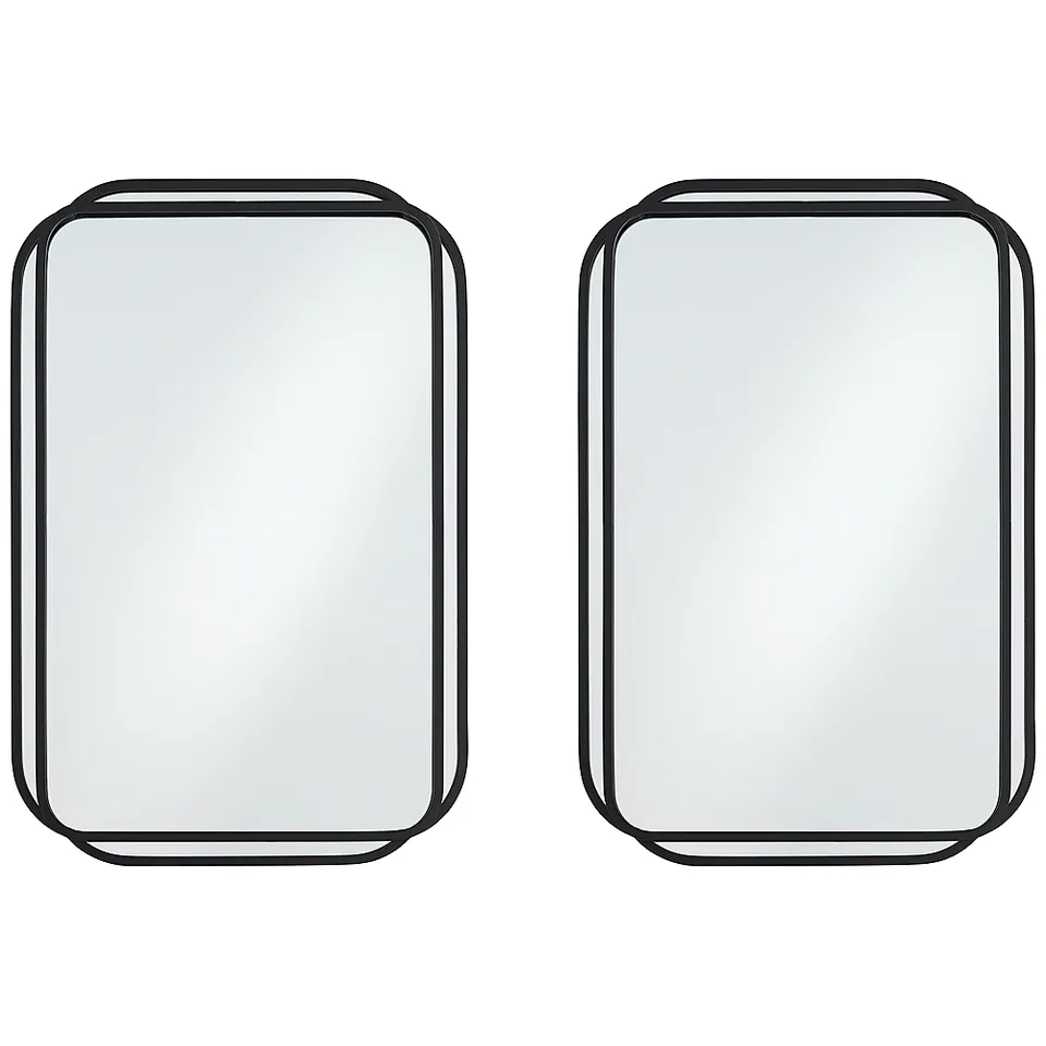 Double Radius Matte Black 24" x 36 1/4" Wall Mirrors Set of 2