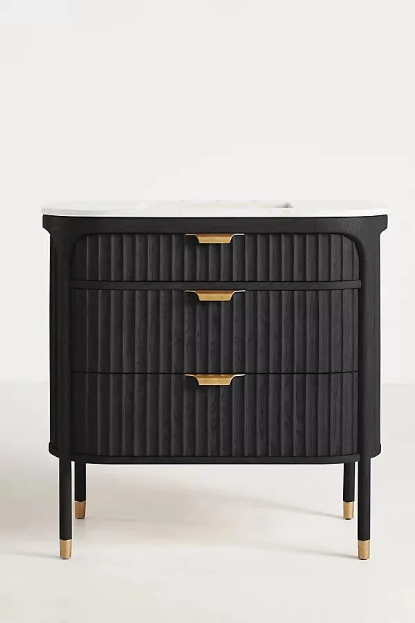 The Isla Marble-Top Fluted-Wood Single-Bathroom Vanity