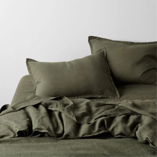 Aire Natural European Linen Burnt Green King Duvet Cover