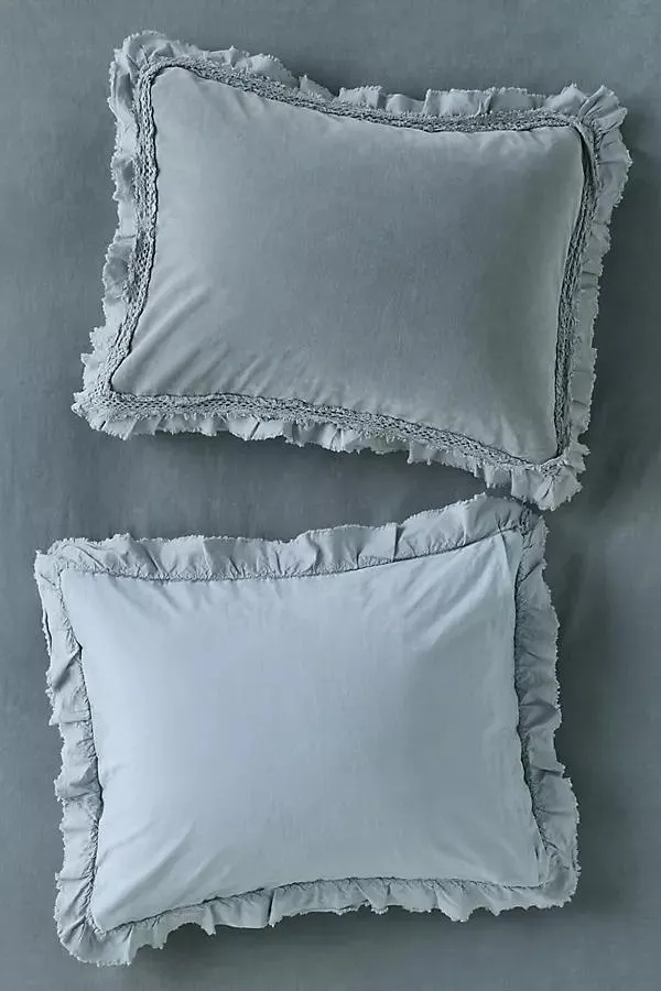 Victoria Cotton Velvet Ruffle Shams, Set of 2