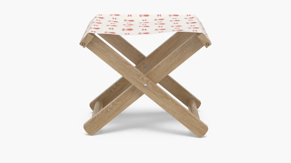 Teak Cabana Stool, Coral Mod Fleur