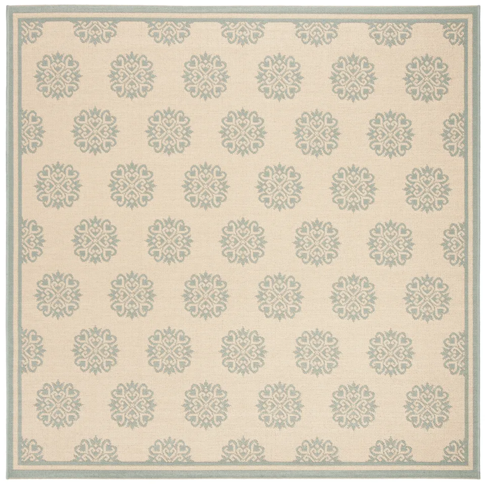 Arlo Home Indoor/Outdoor Woven Area Rug, LND181L, Cream/Aqua,  6' 7" X 6' 7" Square