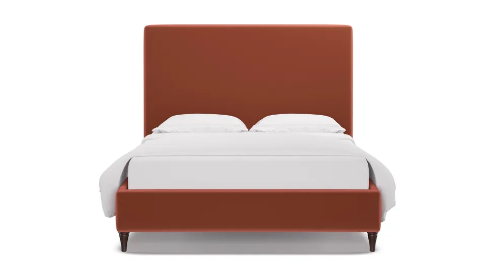 Classic Bed, Terracotta Performance Velvet, Espresso Decorative Tapered Leg, Twin