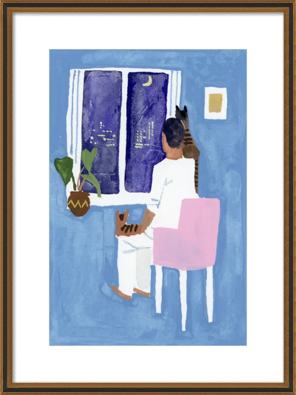 Look at the cat and the moon by Hiroyuki Izutsu for Artfully Walls