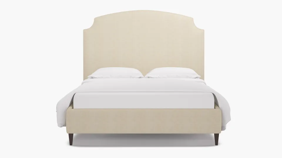 Cove Bed, Talc Everyday Linen, Espresso Square Tapered Leg, Full