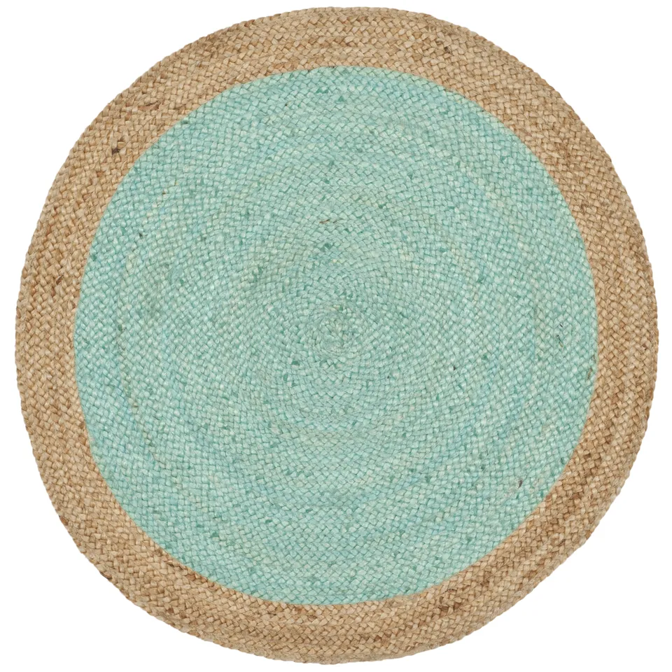 Arlo Home Hand Woven Area Rug, NF801A, Aqua/Natural,  3' X 3' Round