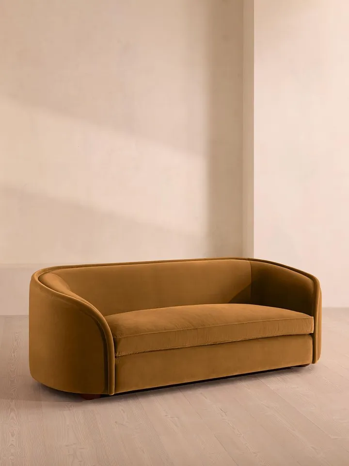 Conall Three Seater Sofa, Velvet, Mustard, US