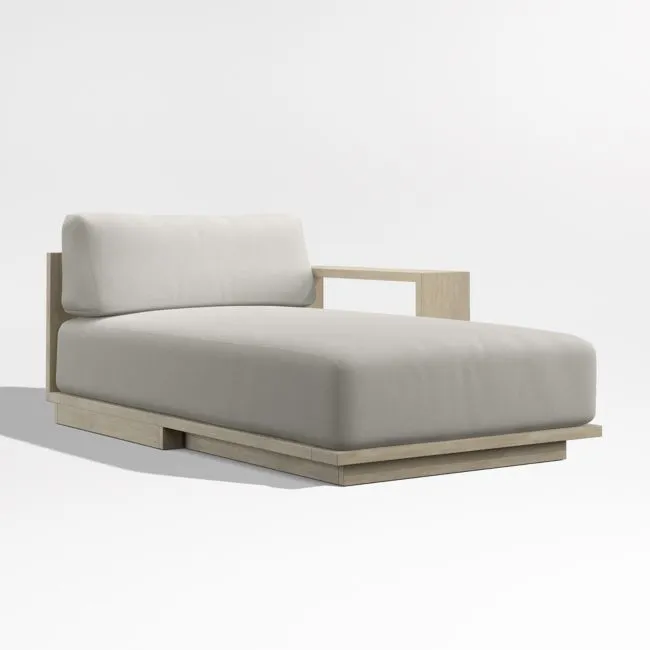 Mallorca Wood Right-Arm Outdoor Chaise Lounge with Cast Silver Sunbrella ® Cushions