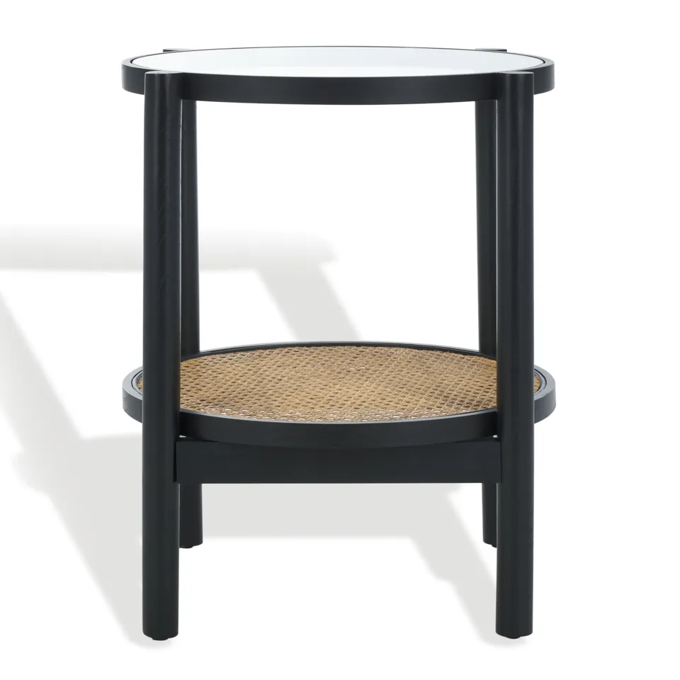 Karyna Rattan & Glass Accent Table - Black/Natural