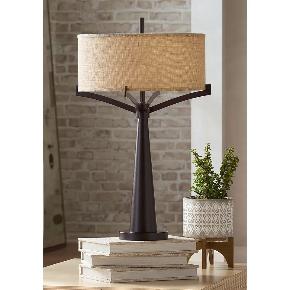 Franklin Iron Works Tremont Industrial Bronze Lamp with Table Top Dimmer