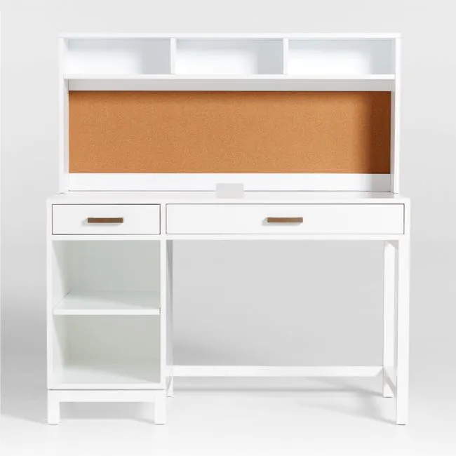 Parke 48" White Wood 2-Drawer Kids Desk with Hutch