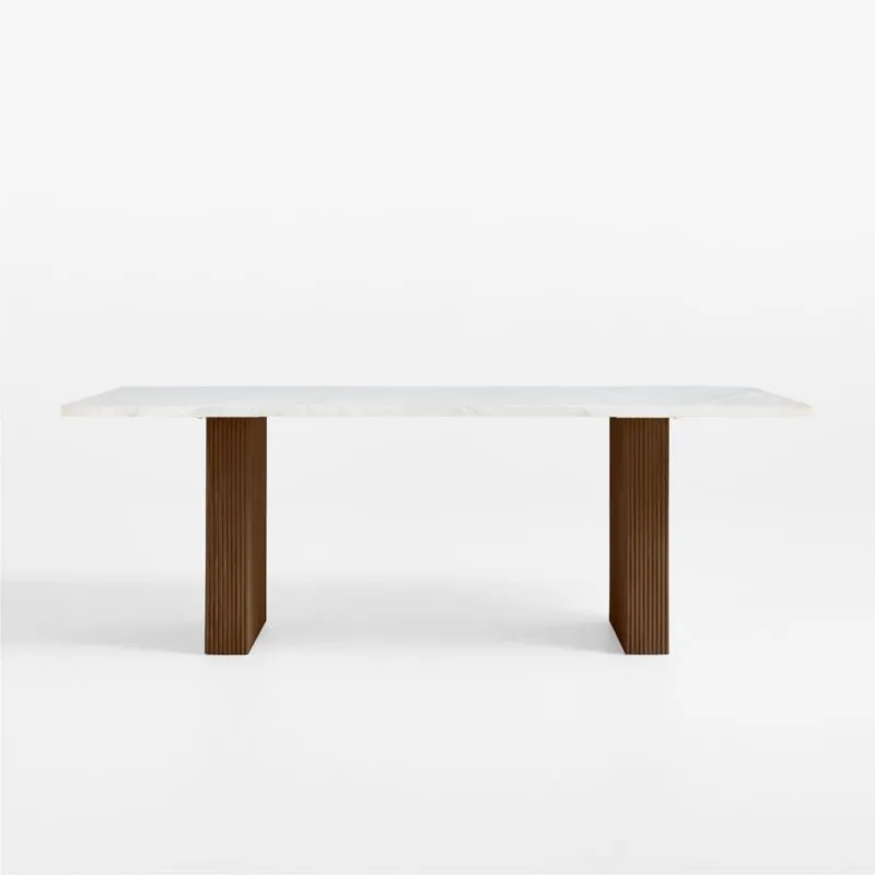 Portico 84" Marble and Warm Brown Oak Rectangular Leg Dining Table