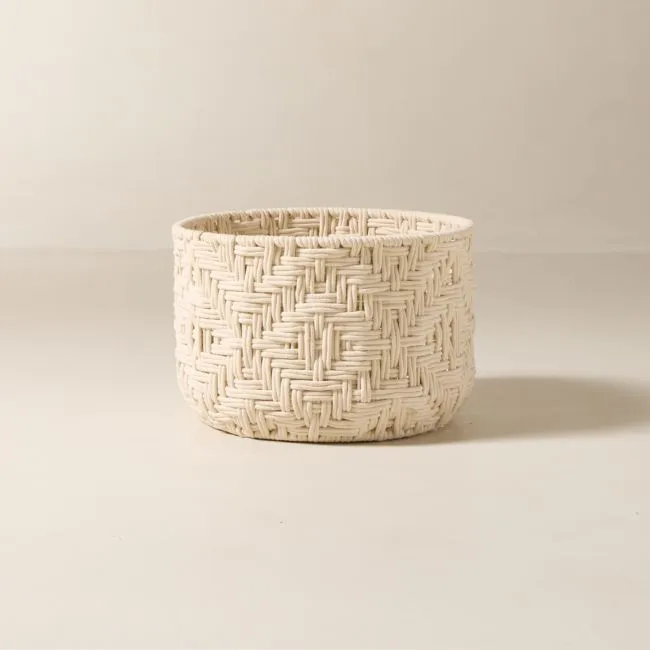 Rowen Handwoven Round White Cotton Storage Basket Medium