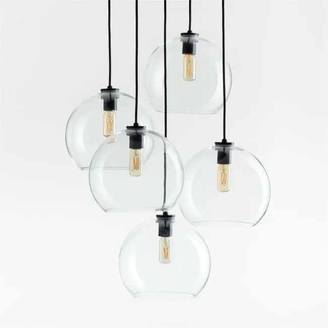 Arren Black 5-Light Round Pendant with Large Round Clear Glass Shades 40.7"