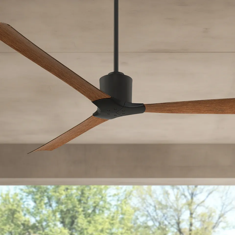 60" Casa Vieja Lume Matte Black and Koa Damp Ceiling Fan with Remote