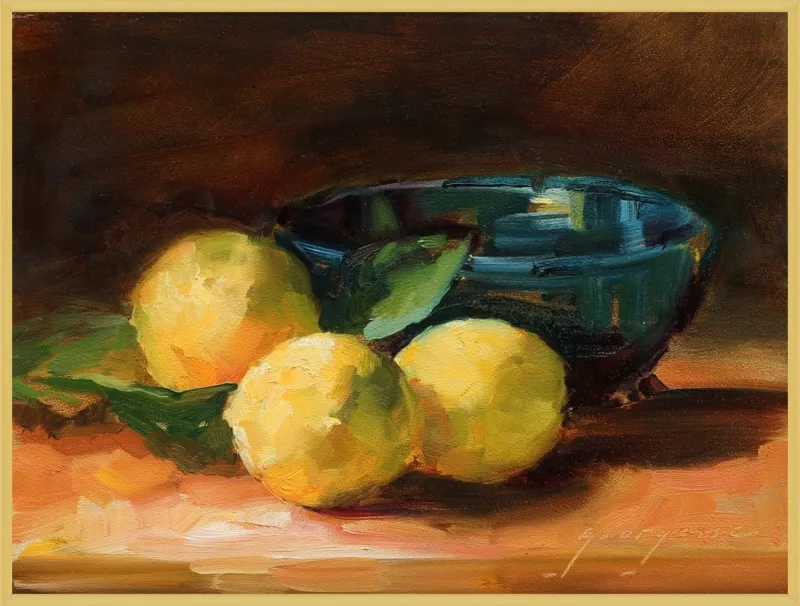 Lemons and Blue Bowl by Georgesse Gomez for Artfully Walls