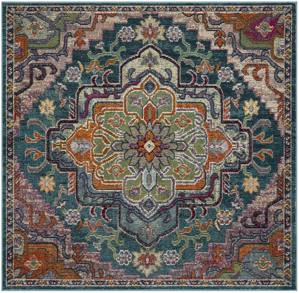 Arlo Home Woven Area Rug, CRS501T, Teal/Rose,  5' X 5' Square