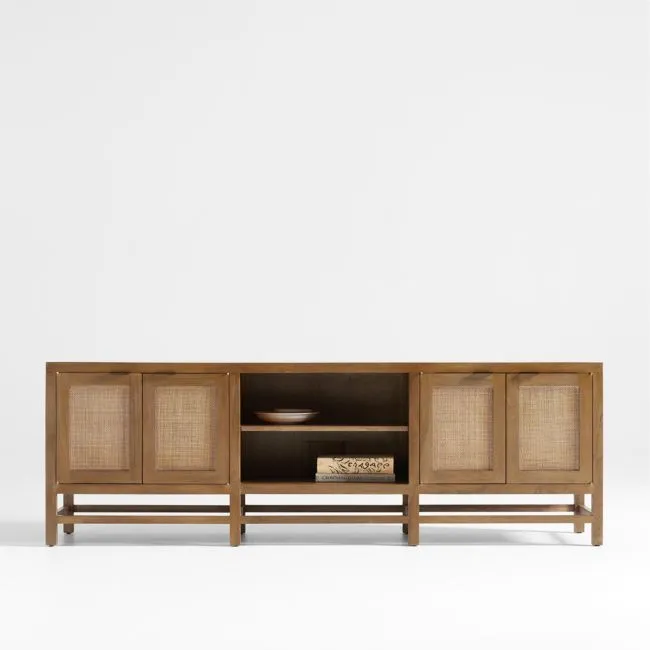 Blake 85" Light Brown Teak and Rattan Storage Media Console
