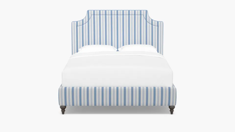 Deco Bed, Cornflower Regency Stripe, Espresso Traditional Turned Leg, King