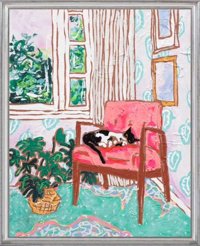 Cat Nap: Tuxedo Cat Napping in Mid-Century Chair by Lara Lee Meintjes for Artfully Walls