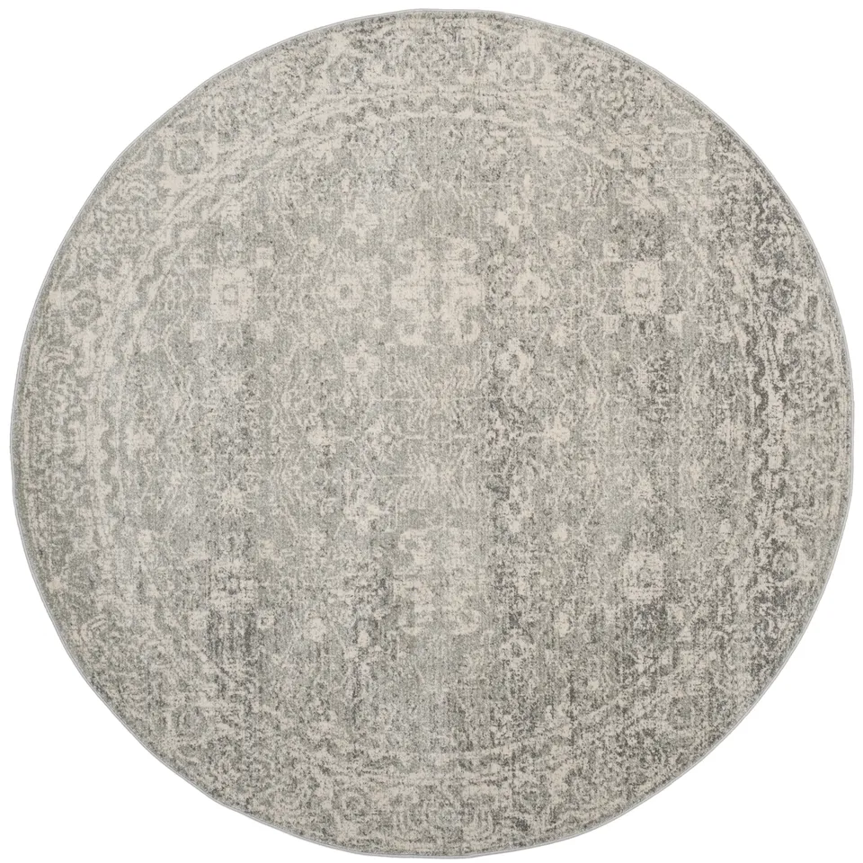 Arlo Home Woven Area Rug, EVK270Z, Silver/Ivory,  9' X 9' Round