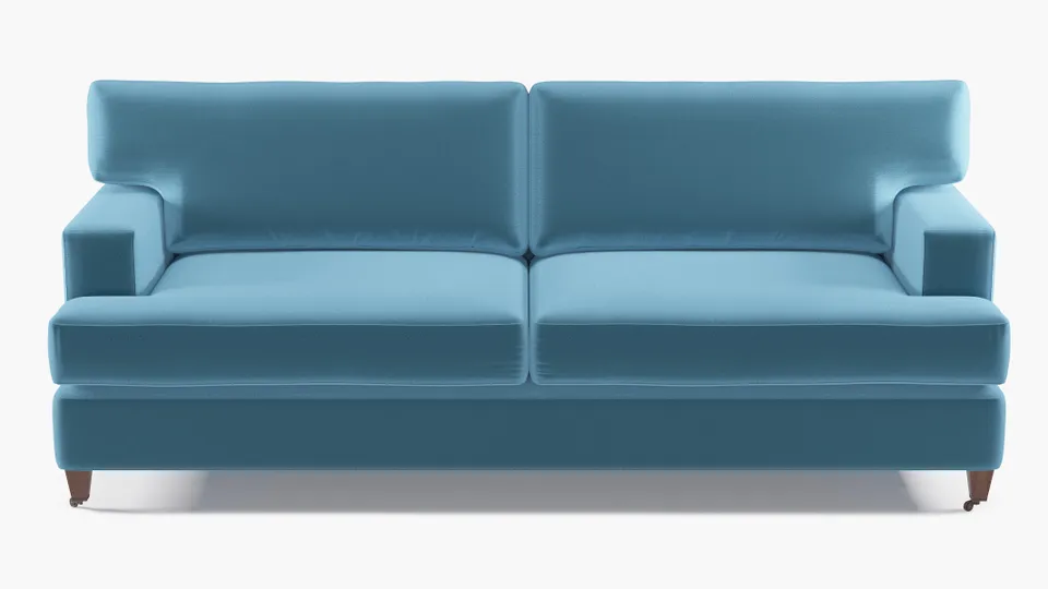 Classic Sofa, French Performance Plush Velvet, Walnut with Antique Brass Caster