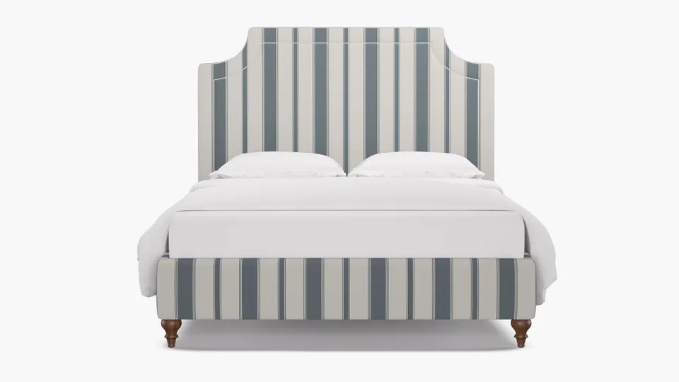 Deco Bed, French Blue Clarence Stripe, Walnut Traditional Turned Leg, Full