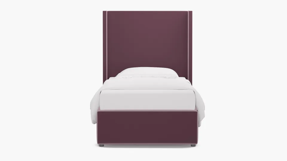 Modern Wingback Bed, Lavender Performance Plush Velvet, Twin