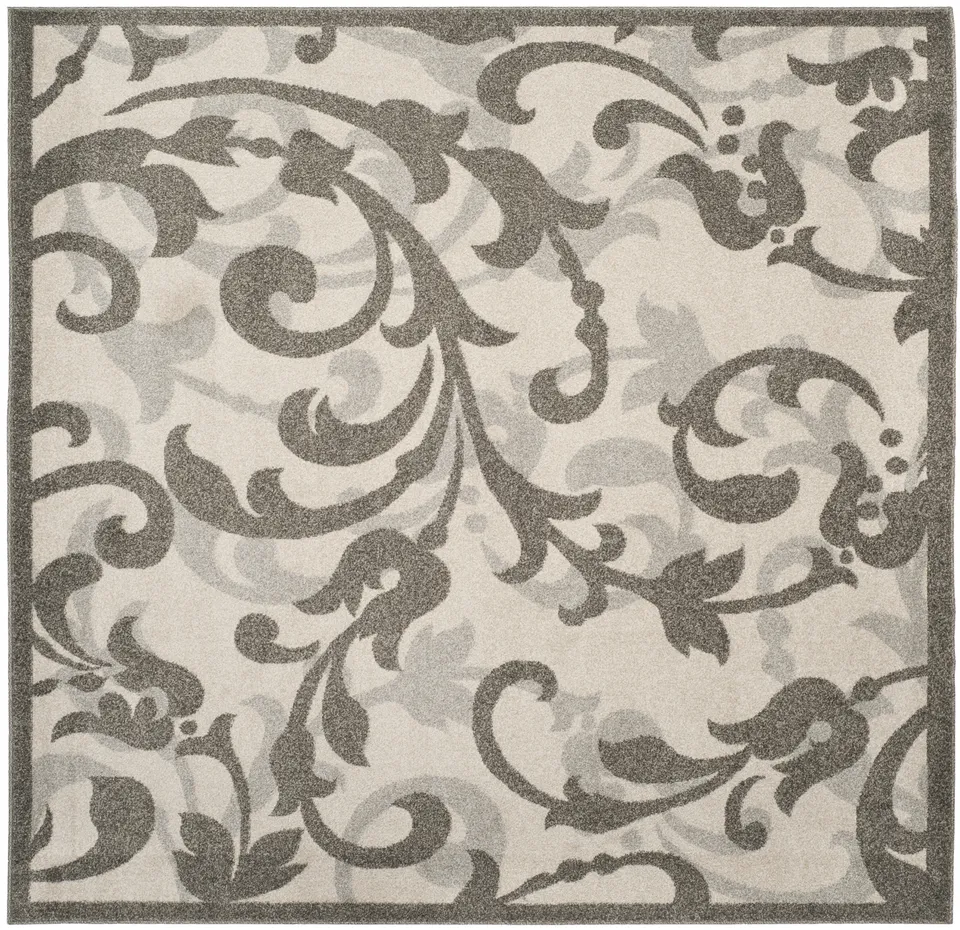 Arlo Home Indoor/Outdoor Woven Area Rug, AMT428K, Ivory/Grey,  7' X 7' Square