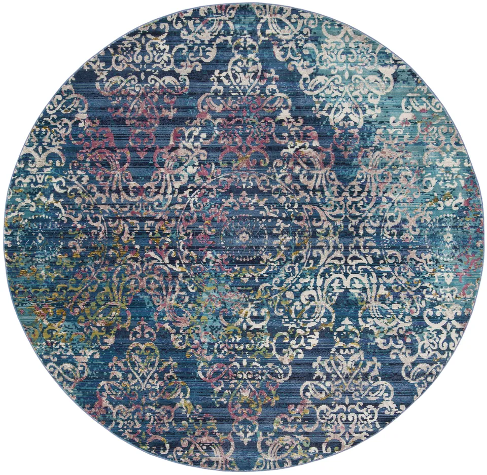Arlo Home Woven Area Rug, ARA128B, Blue/Multi,  6' 5" X 6' 5" Round