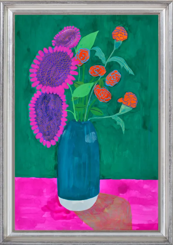 vase with sunflowers and carnations  by Christiane Drapela for Artfully Walls